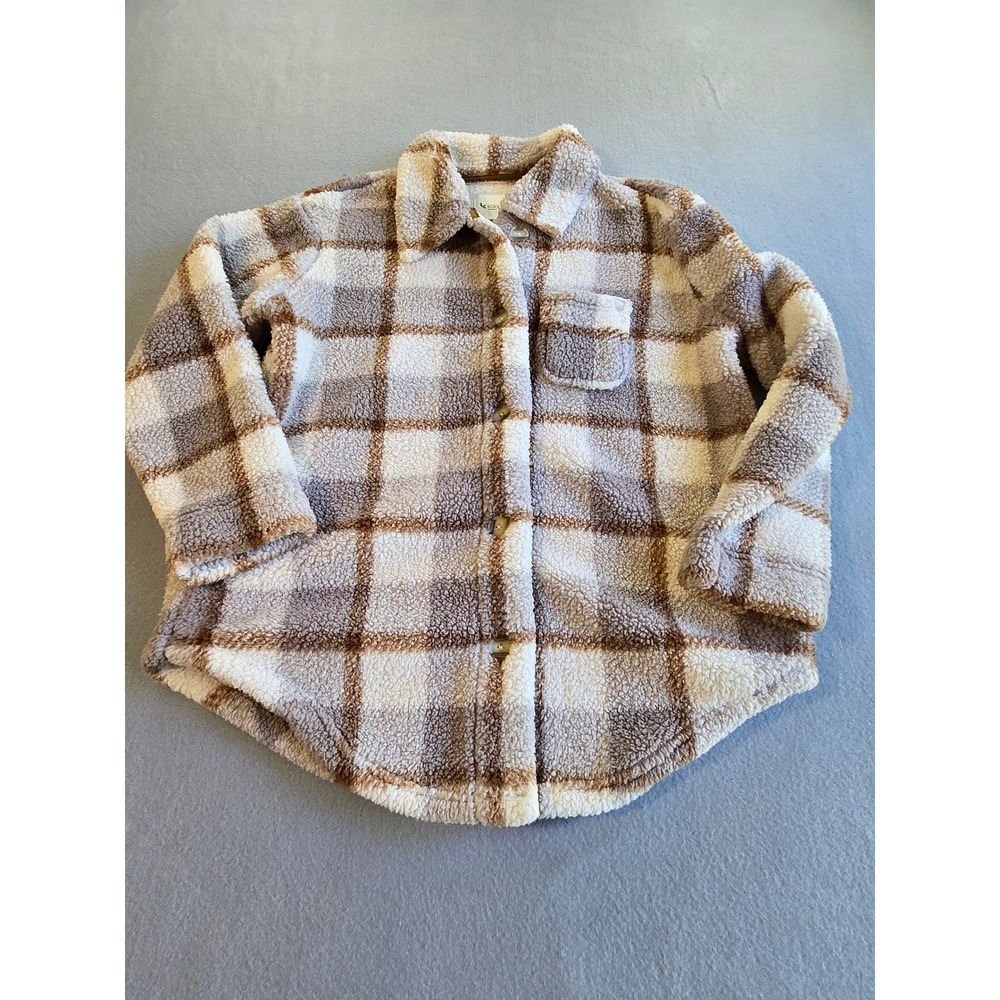 Koolaburra by UGG Sherpa Shacket Womens Small Brown Cream Plaid Fleece Jacket